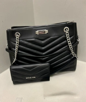 Michael Kors Whitney средний цепочка ремень сумка с короткими ручками + тройного сложения карты бумажник (черный) - Изображение 1 из 4