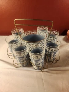 Vintage Drinking Glasses and Ice Bucket set 7 cups with carrier  - Picture 1 of 6