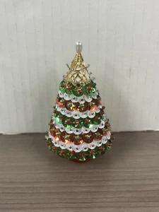 Decorazione albero di Natale vintage 3,5" alta fatta a mano con paillettes e perline - Foto 1 di 5