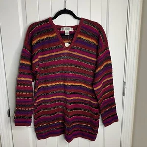 Vintage striped 3d knit V neck sweater size large women's deadstock - Picture 1 of 4