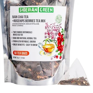 50 bolsas de té de hierbas de té verde siberiano Ivan Chai con bayas de rosa mosqueta - Imagen 1 de 9
