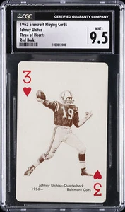 1963 STANCRAFT PLAYING CARDS 3 OF HEARTS-RED BACK JOHNNY UNITAS CGC 9.5 - Picture 1 of 2