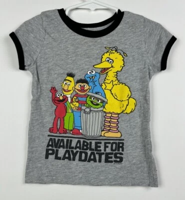 Camisa Corta Sesame Street Playdate Gris Negra 18-24 Niño Elmo Bird Mini Fina Foto 1 de 4