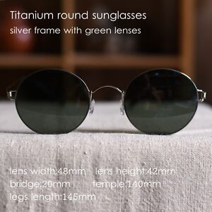 Titanium round G15 polarized sunglasses men's silver glasses dark green lenses