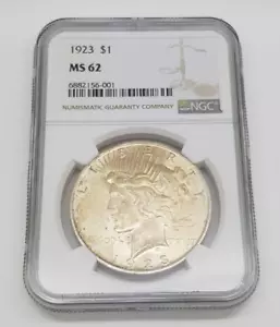 1923- P Peace Silver Dollar NGC MS 62 - Picture 1 of 8