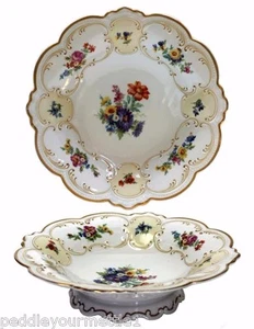 Tirschenreuth Bavaria Germany US Zone Pedestal Bowl Gold Scallop Rim Floral (1) - Picture 1 of 12