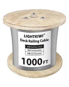 1000FT 1/8" Braided Stainless Steel Deck Cable – Premium T316, 7x7 Railing Wire - Picture 1 of 4