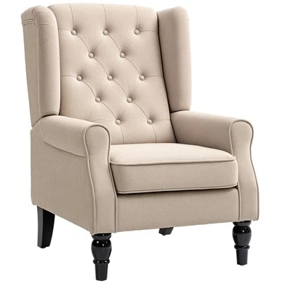 HOMCOM Accent Chair Button-Tufted Armchair with Wingback Round Arms Beige