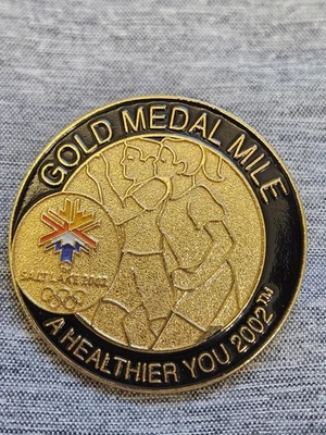 Vintage Salt Lake 2002 Winter Olympics Lapel Pin Gold Medal Mile A Healthier You - Image 1 of 4