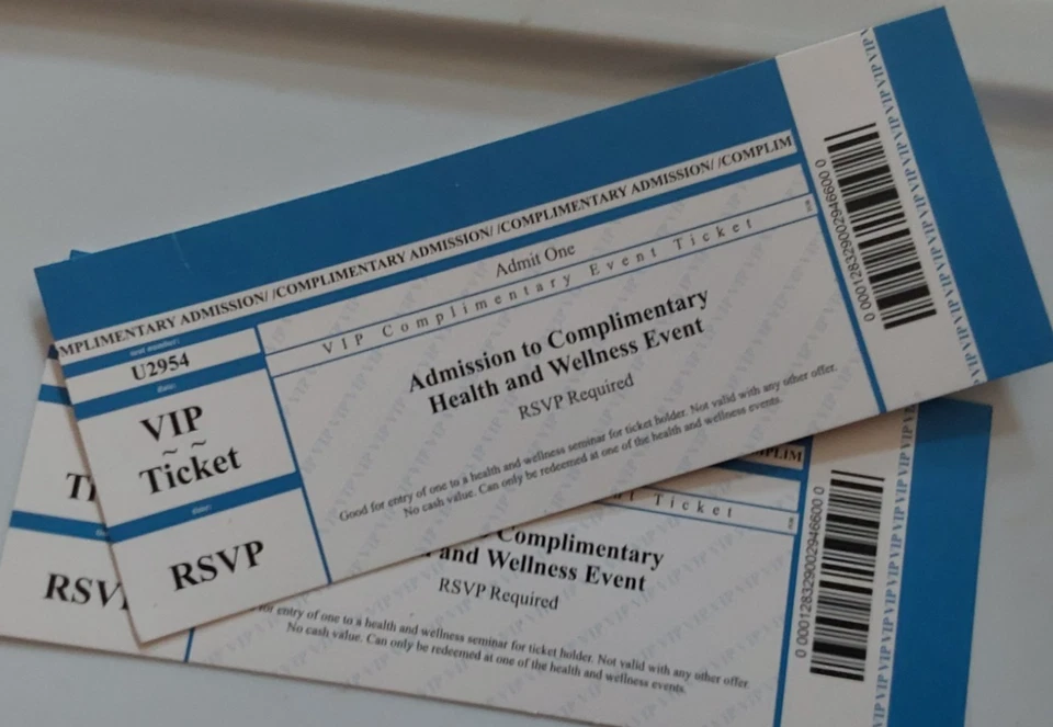 4 EXPIRED COMPLIMENTARY HEALTH AND WELLFARE EVENT TICKETS - Image 1 of 1