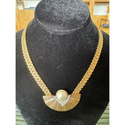 Park Lane Vintage Collar Necklace Gold Chain Crystal Pearl Chunky Statement - Image 1 of 4