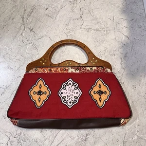 Unbranded Made In India Clutch Handbag Wooden Handles Beaded Studded Exotic - Picture 1 of 14