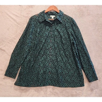 Blusa Charter Club Verde Floral Encaje Abotonada Talla 18 Femenina Delicada Romántica Foto 1 de 4