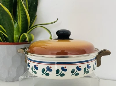 Vintage ASTA Enamelware Cookware Brass Handle Casserole Lid Excellent Condition - Image 1 of 4