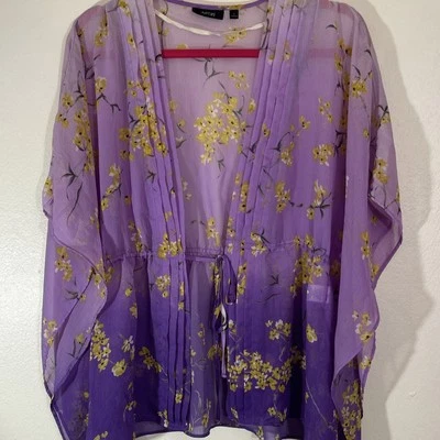 Apt. 9 Kimono Púrpura Gradiente Floral Corbata Frontal Caprichoso Fairycore Boho Festival Foto 1 de 4