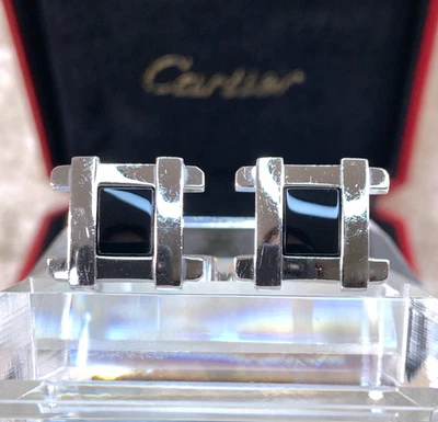 Запонки Cartier редкие черные и серебро 925 пробы с чехлом - Изображение 1 из 4