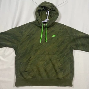 Nike Pullover Hoodie Green Camo Embroidered Logo Sweatshirt Mens Size L - Picture 1 of 12