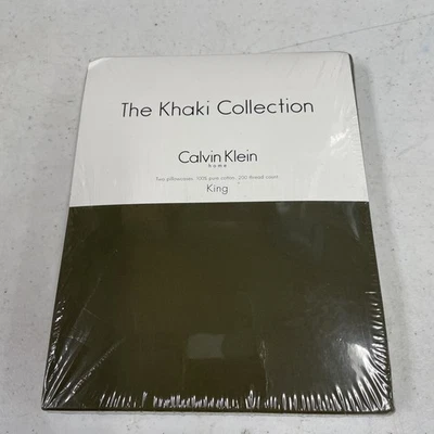 Nuevo Par de Fundas de Almohada Calvin Klein Sólidas Percal Dobladillo Verde King Foto 1 de 4