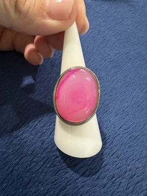 Anillo de plata de ley 925 ágata rosa cóctel/declaración, tamaño 7,75, 9 g Foto 1 de 4