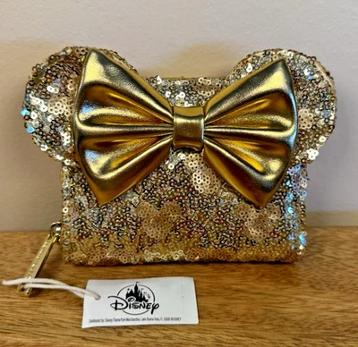 NWT Loungefly Disney Parks Gold Sequined Minnie Mouse Ears Zip Around Wallet - Image 1 of 2