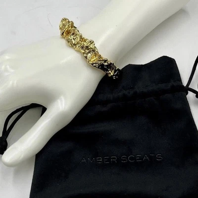 Brazalete Brazalete Ámbar Diseñador Esmerilado Diseño Metal Triturado Brillante 24k Chapado Foto 1 de 4