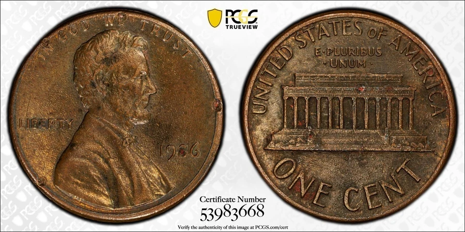 1986 Lincoln 1C PCGS Grd N1BN Pop 0 Pop Hghr 18 PCGS Genuine Rim Damage - AU dtl - Image 1 of 3