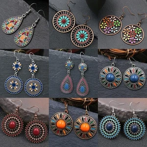 Boho bunte Emaille Blume Ohrringe für Damen, Retro Vintage Baumeln Schmuck - Bild 1 von 50