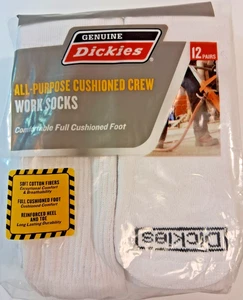 Huge 12 Pack Socks Genuine Dickies Men's Shoe Size 6-12 White Work Crew 12 Pairs - Picture 1 of 8