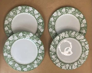 Set Of 4 Vintage Cooks Club England VERDIGRIS-Green Ivy 10” Dinner Plates - Picture 1 of 5