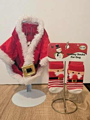 DOG Holiday SANTA SUIT & socks  Adorable! Santa Claus Christmas - Image 1 of 2