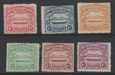 Solomon Islands 1907 War Canoe Sc 2 - 7 Part Set MH F/VF CV $326 - Image 1 of 2