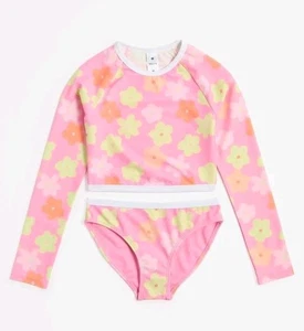 Girl's Pink With Flowers Size-14, 2 Piece Swim Set - Picture 1 of 4