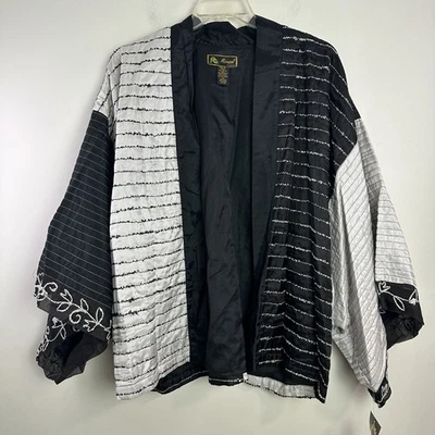 Mirasol Woman Silk Jacket Kimono Plus Size 1X White Black Embroidered Whimsigoth - Image 1 of 4