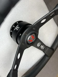 Honda Steering Wheel & Quick Release Combo 350mm 14in Leather Grip Black Spoke. - Picture 1 of 8