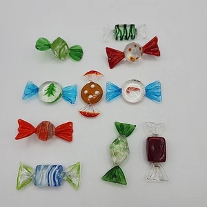 10 Vintage Murano Stil Glas Kunst verpackt Süßigkeiten Stücke Weihnachten Themen Farben - Bild 1 von 7