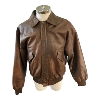 Vintage Field & Stream Mens Sz M Leather Brown Bomber Quilted Lined Zip Jacket - Image 1 of 4