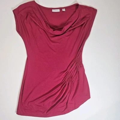 Blusa para mujer New York & Company XS rosa asimétrica acanalada lateral Barbiecore Foto 1 de 4