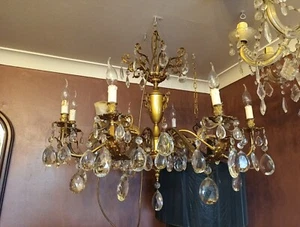 Huge Substantial Crystal Vintage French Brass Chandelier - Picture 1 of 5