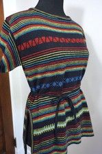 70s Deadstock ~ Vintage Surfer Girl - Stoner Gal - Striped Sweater w/ Belt Boho