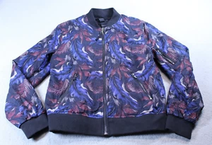 Zara Jacket Mens Small 40R Linen Bomber Tropical Allover Print Feather Vacation - Picture 1 of 8