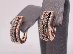 2Ct Round Lab-Created Chocolate Diamond Huggie Hoop Earring 14K Rose Gold Plated - Picture 1 of 5
