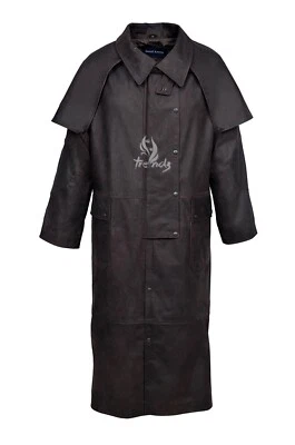 Herren Reitmantel braun Skipper Freizeit weich lang Staubmantel Rindsleder Jacke - Bild 1 von 4