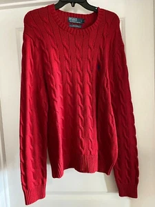 $115 NEW NWT POLO BY RALPH LAUREN PONY MENS RED SWEATER LARGE L 100% COTTON BLUE - Picture 1 of 8