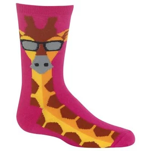 HOTSOX Kids Giraffe Socks Bright Pink Crew Socks 1 Pair Kids M/L - Picture 1 of 4