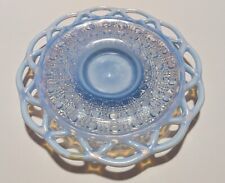 Imperial Glass Open Lace Edge Button & Sugar Cane Katy Blue Opalescent Plate 7 "
