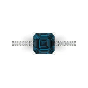 14K White Gold Engagement Ring for Womne, 2.7 ctw Natural London Blue Topaz - Picture 1 of 11