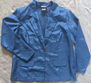 Vintage Blair Women Single Button Fully Lined Blazer Size 14 Blue 100% Polyester - Picture 1 of 12