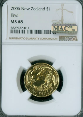 2006 NEW ZEALAND DOLLAR NGC MS68 2ND FINEST MAC  SPOTLESS 3,000 MINTED * - Image 1 of 2