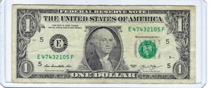 Billete de un dólar elegante en serie # escalera inversa serie de 5 dígitos E47432105F - Imagen 1 de 3