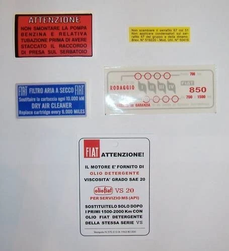 FIAT 850 SPORT - COUPE' - SPIDER/ ADESIVI MOTORE/ ENGINE STICKERS Foto 1 de 1